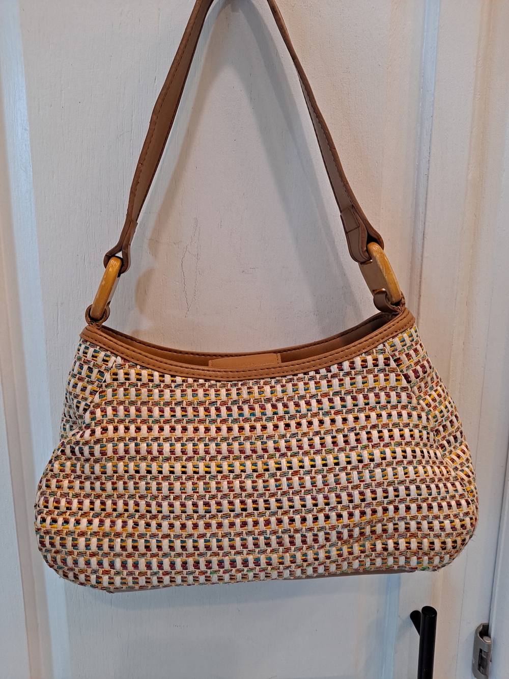 Fossil Vintage 90s Y2K Multicolor Woven Shoulder Bag with Tan Trim
